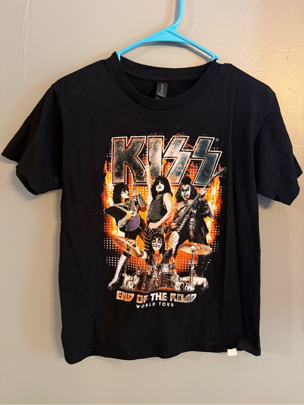 Gildan Black Kids Tee with Orange and White KISS Graphic